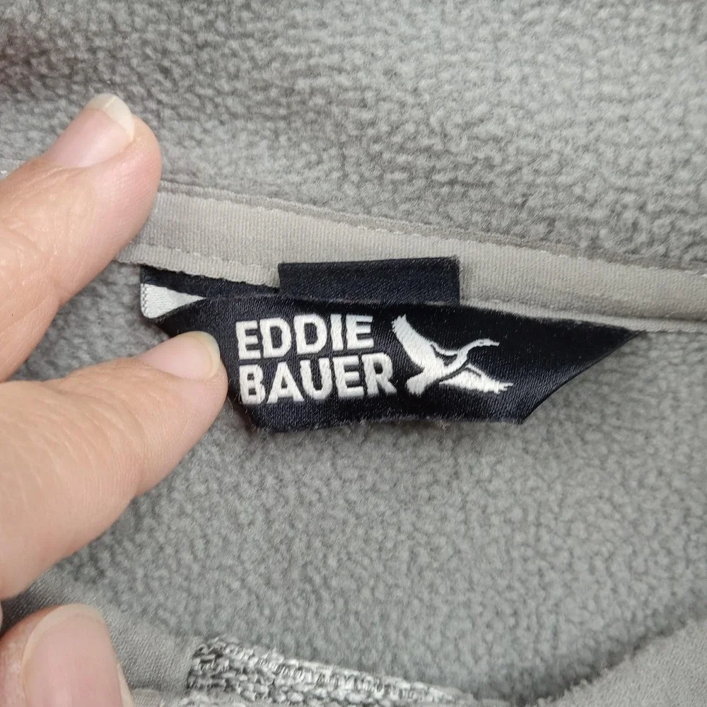 Eddie Bauer Sweatshirt Mens 2XL‎ Gray Snap Button Henley Fleece Pullover Pockets - Picture 2 of 8